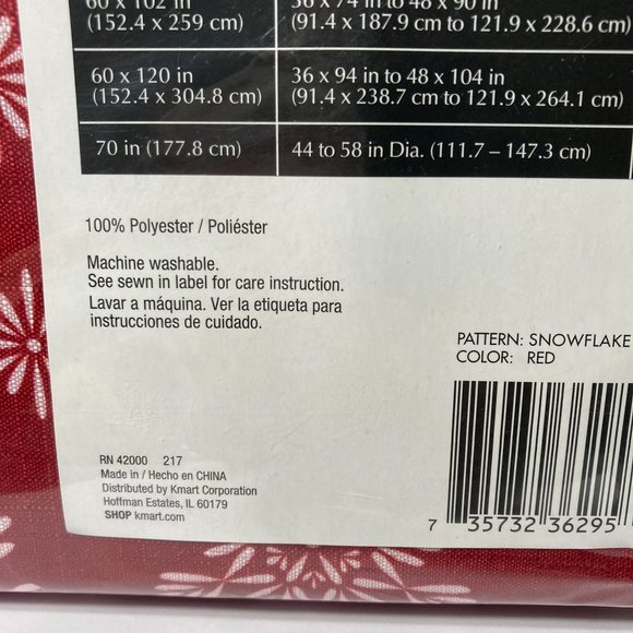 Snowflake Tablecloth Rectangle 60" x 120" Red White Jaclyn Smith Fabric - Picture 9 of 15